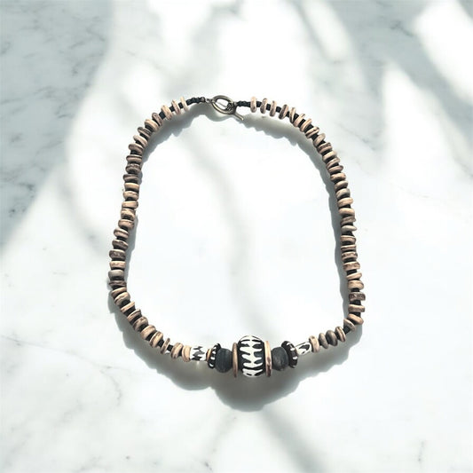 Modern Batik Statement Necklace-Greys