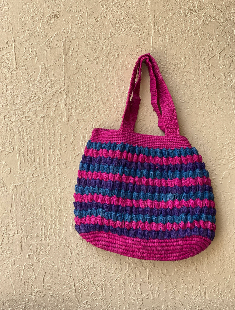 Pink Raffia Knot Tote Bag