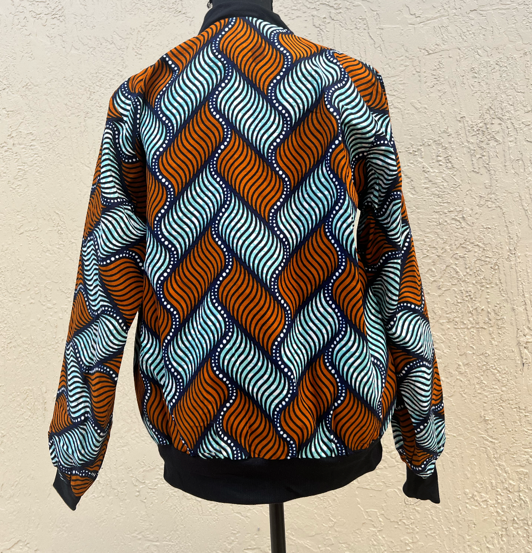 Waxprint Bomber Jacket- Blue Waves