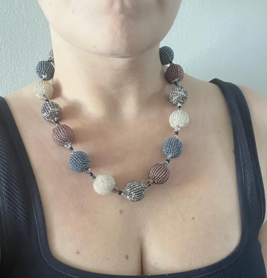 Zulu Bobble Necklace - Rose Gold, Navy and Gold