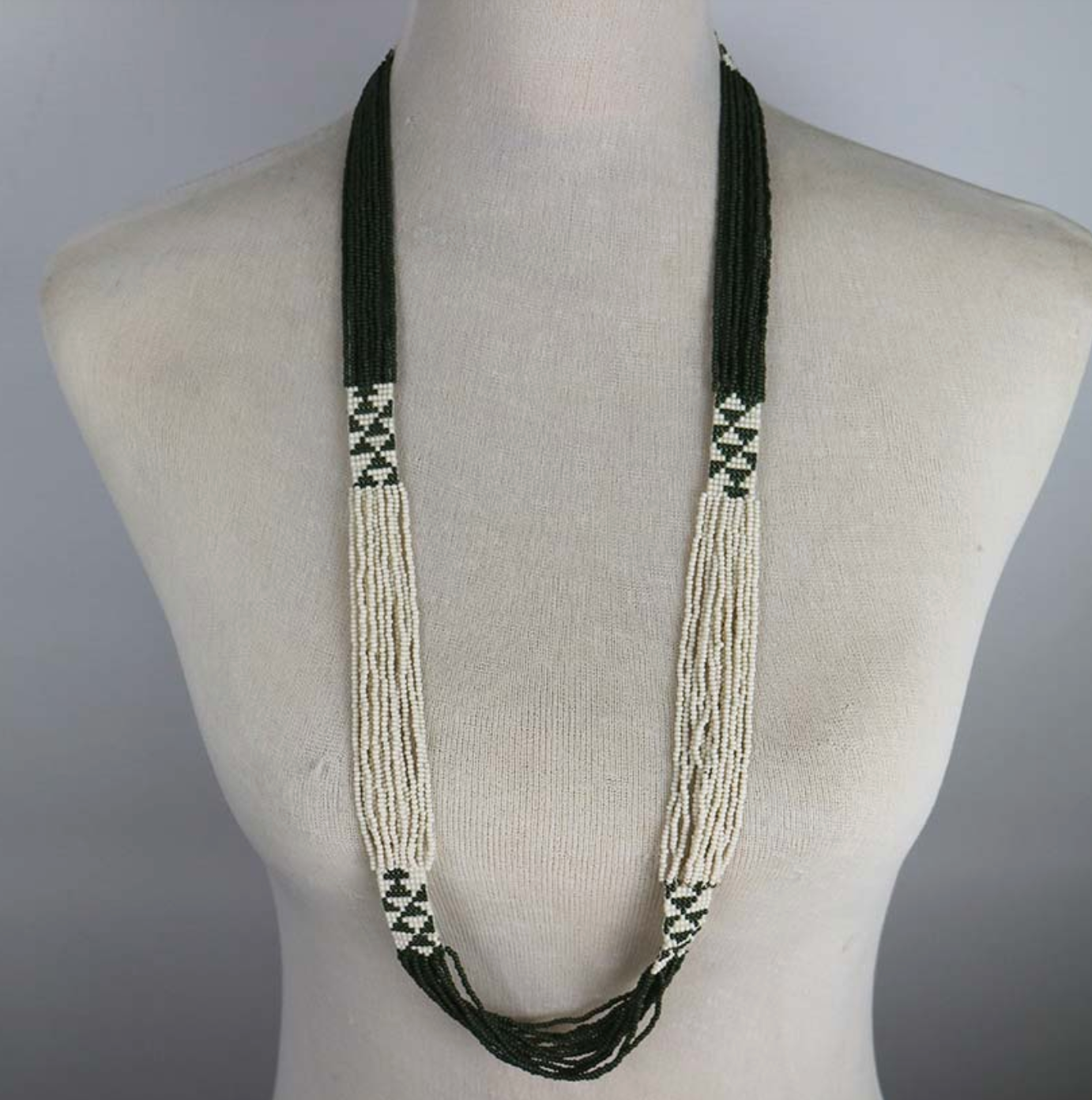 Flat Seed Bead Necklace-Olive