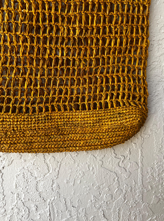 Crochet Raffia and Leather Tote Bag- Marigold