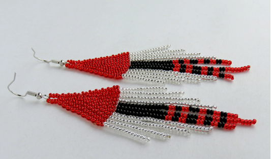 Shiduli Zulu Beaded Earring- Red and Silver
