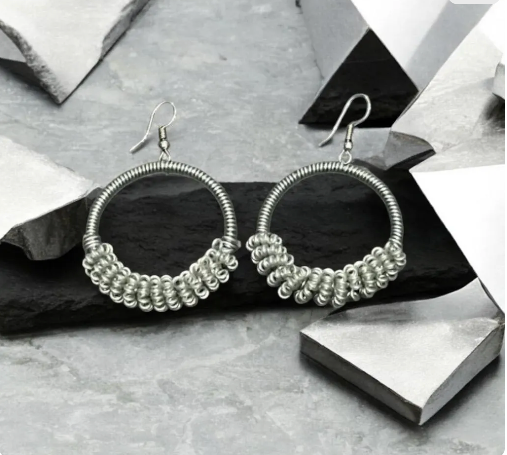 Telephone Wire Hoop Earring- Silver