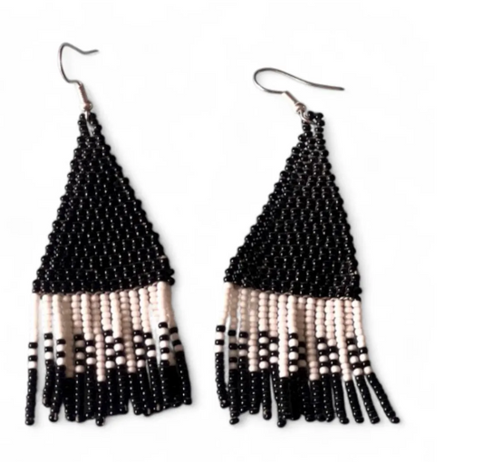 Cone Zulu Beadwork Earring- Black and White