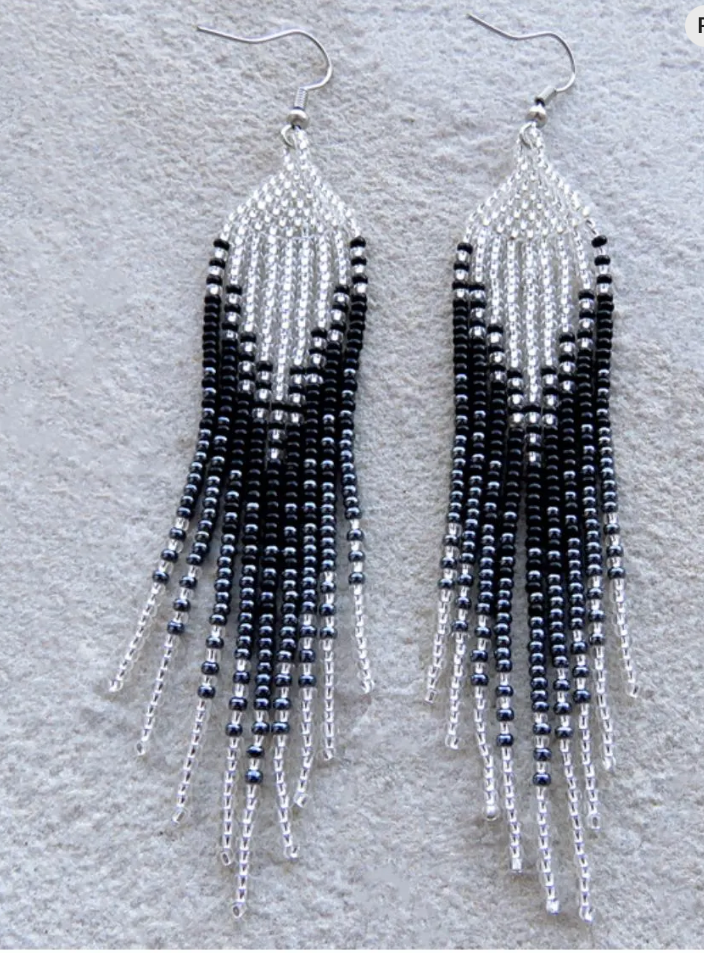 Ilala Zulu Beaded Earring- Silver and Black