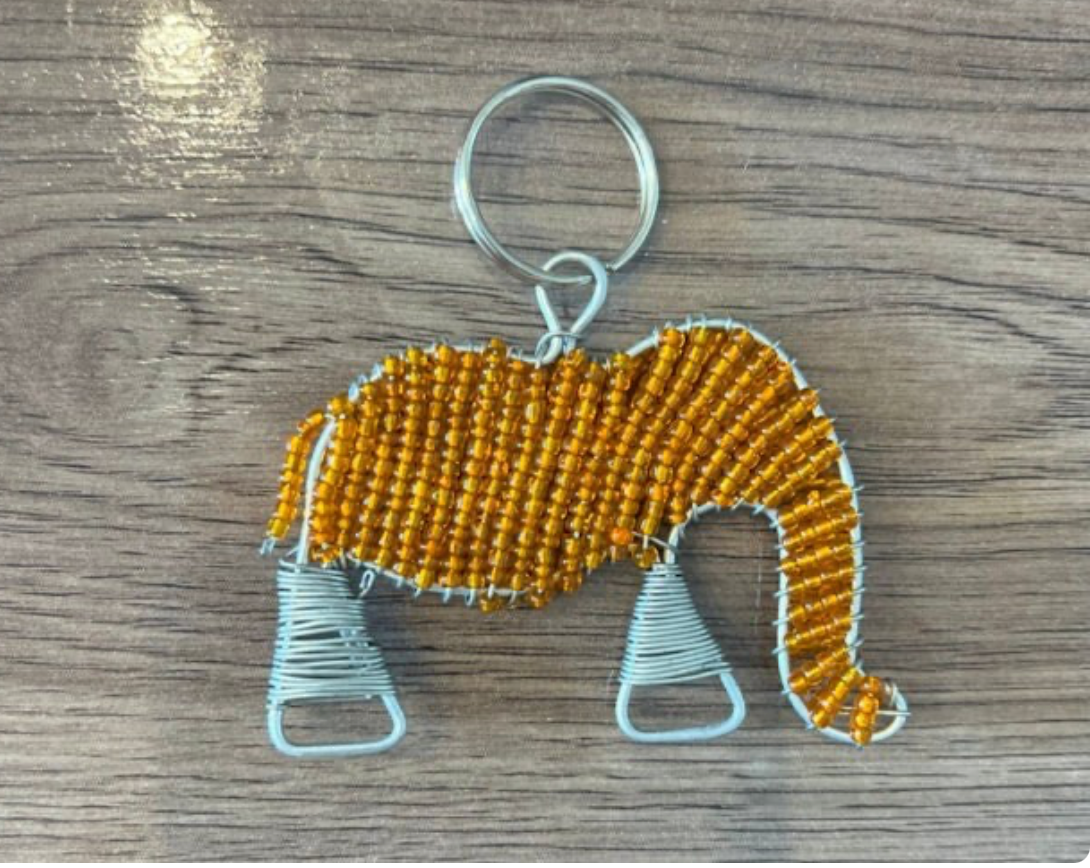 Zulu Beaded Elephant Keychain- Orange