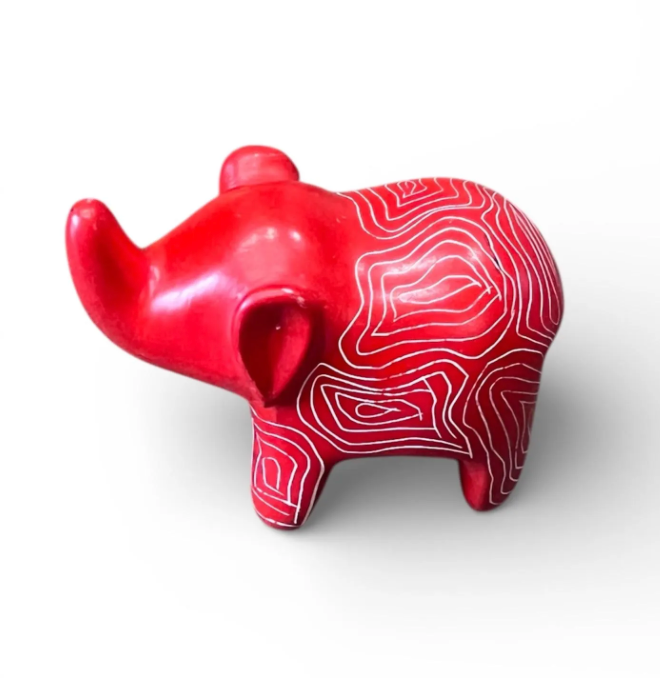 Soap Stone Elephant- Red 2" Tribal