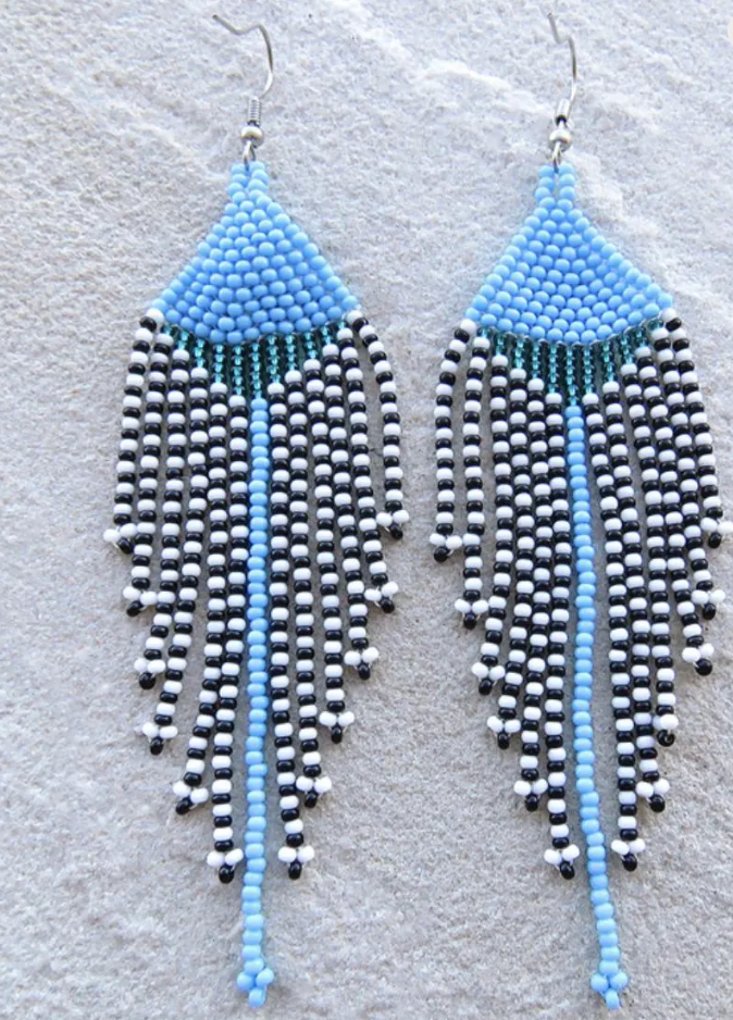 Zulu Beaded Feather Earrings- Blue