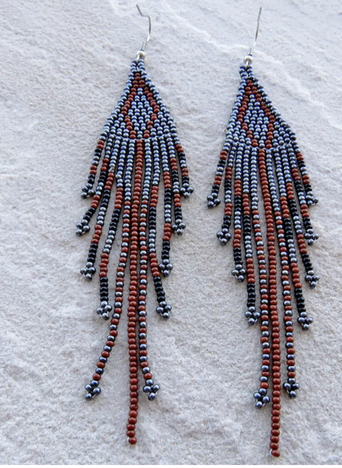 Lukimbi Zulu Beaded Earrings- Navy and Brown