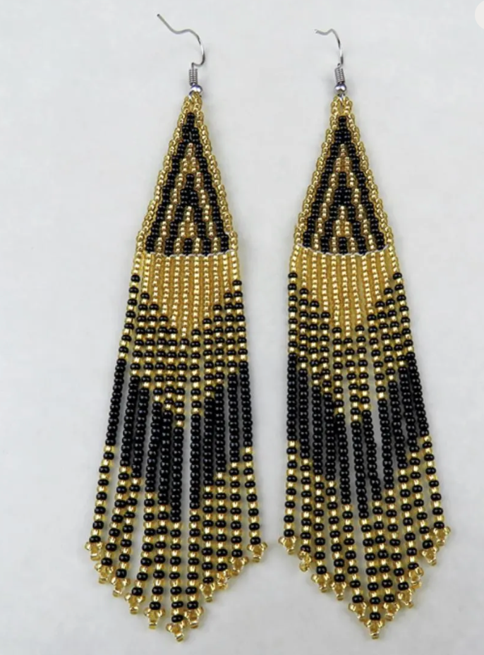 Lukimbi Zulu Beaded Earrings- Black and Gold