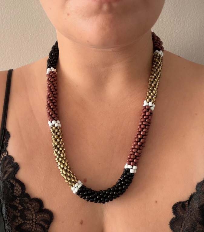Zulu Beaded Coil Necklace-Gold Black Brown