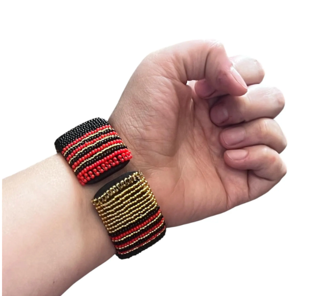 Zulu Beaded Thick Bangle- Red Black Gold