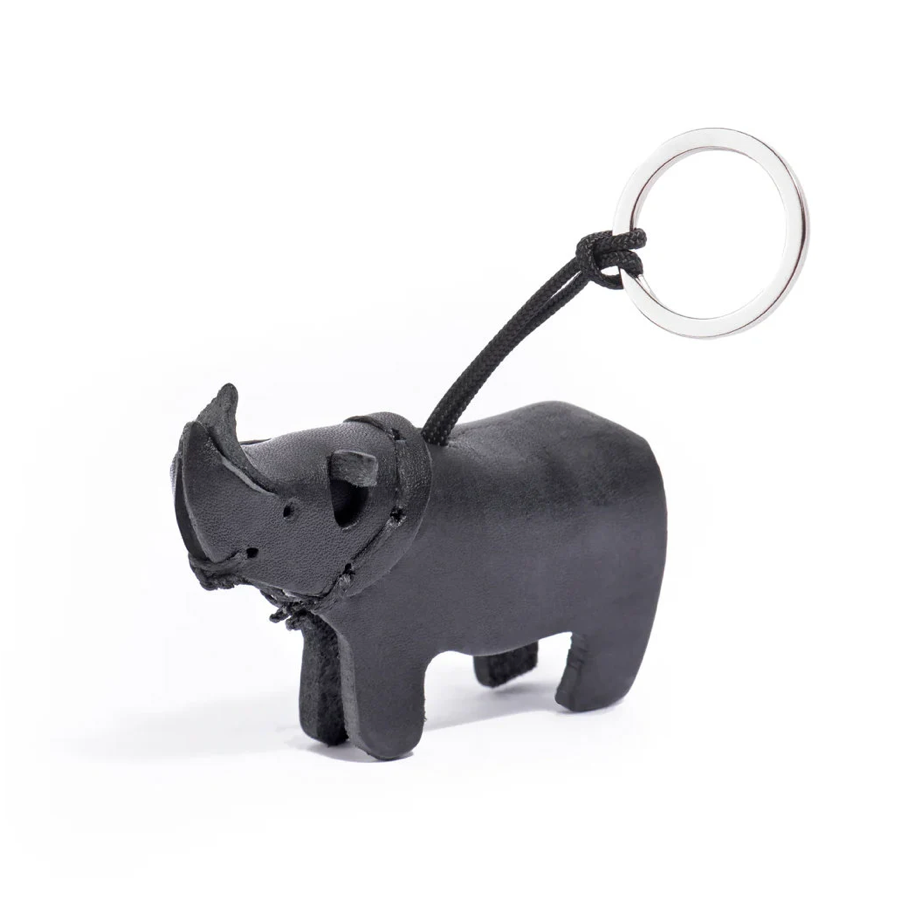 Leather Rhino Keychain-Black