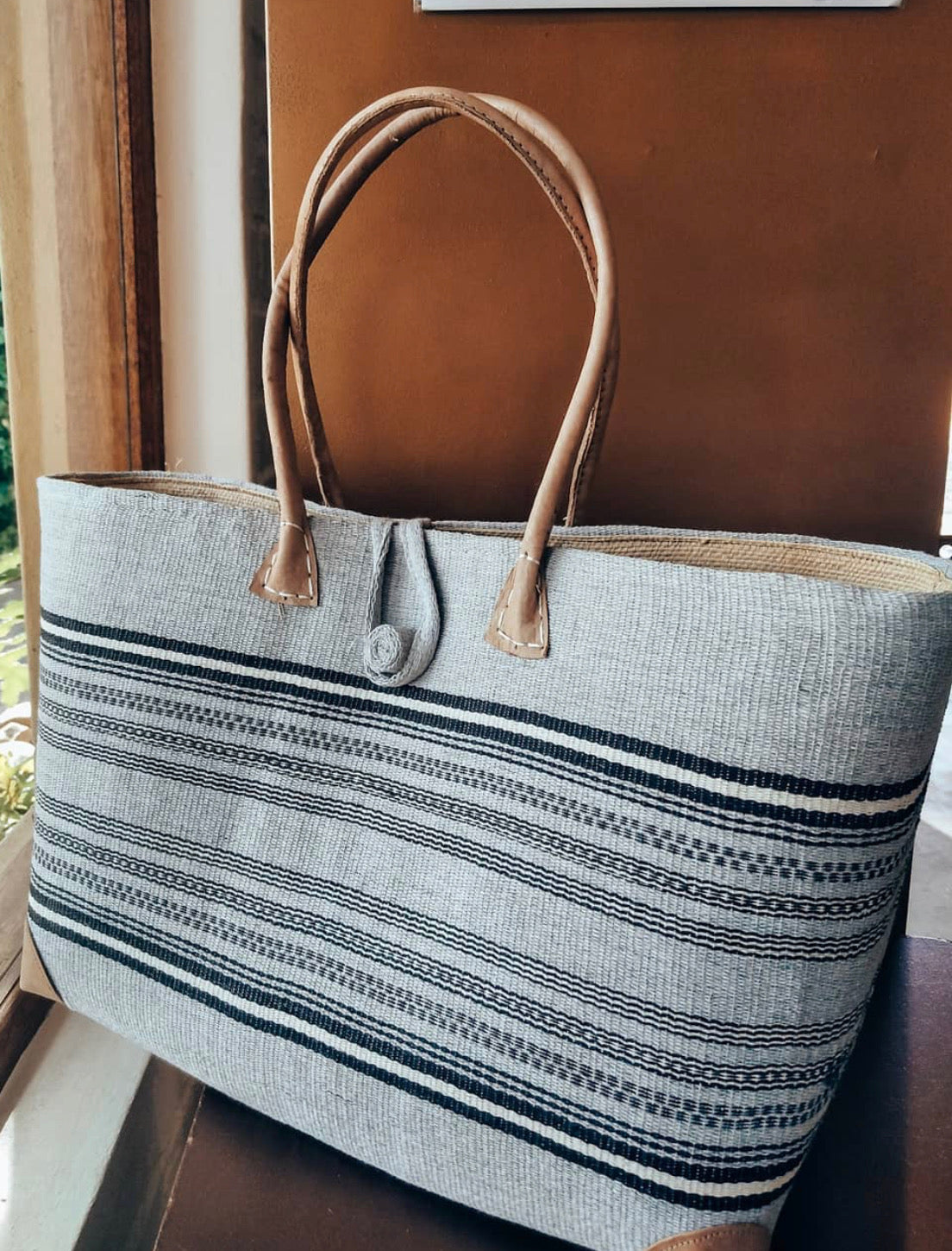 Grey Nautical Sisal Tote