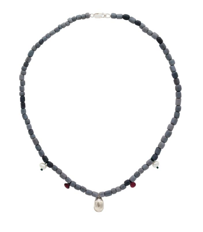 Small Recycled Beaded Beetle Necklace