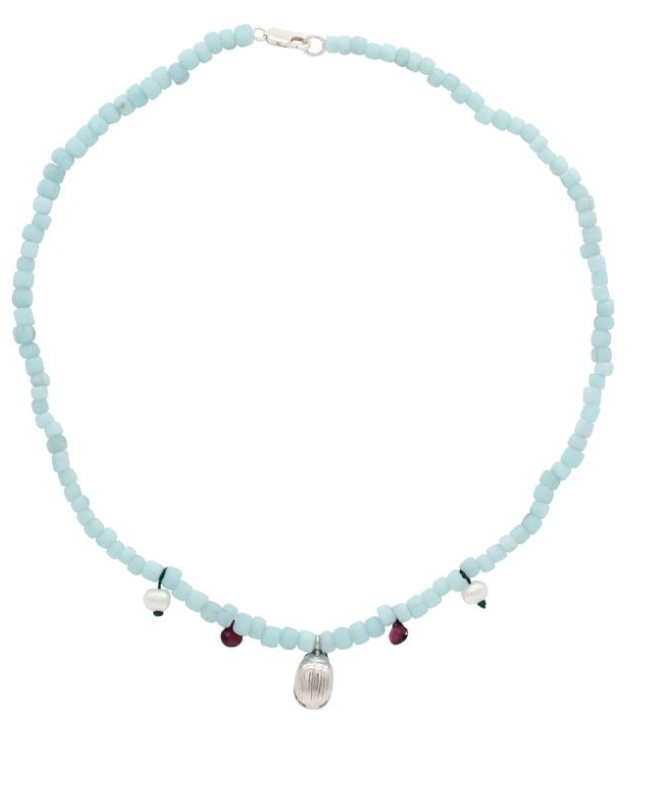 Small Recycled Beaded Beetle Necklace