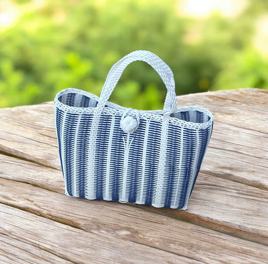 Pinstripe Small Plastic Woven Handbag