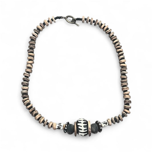 Modern Batik Statement Necklace-Greys