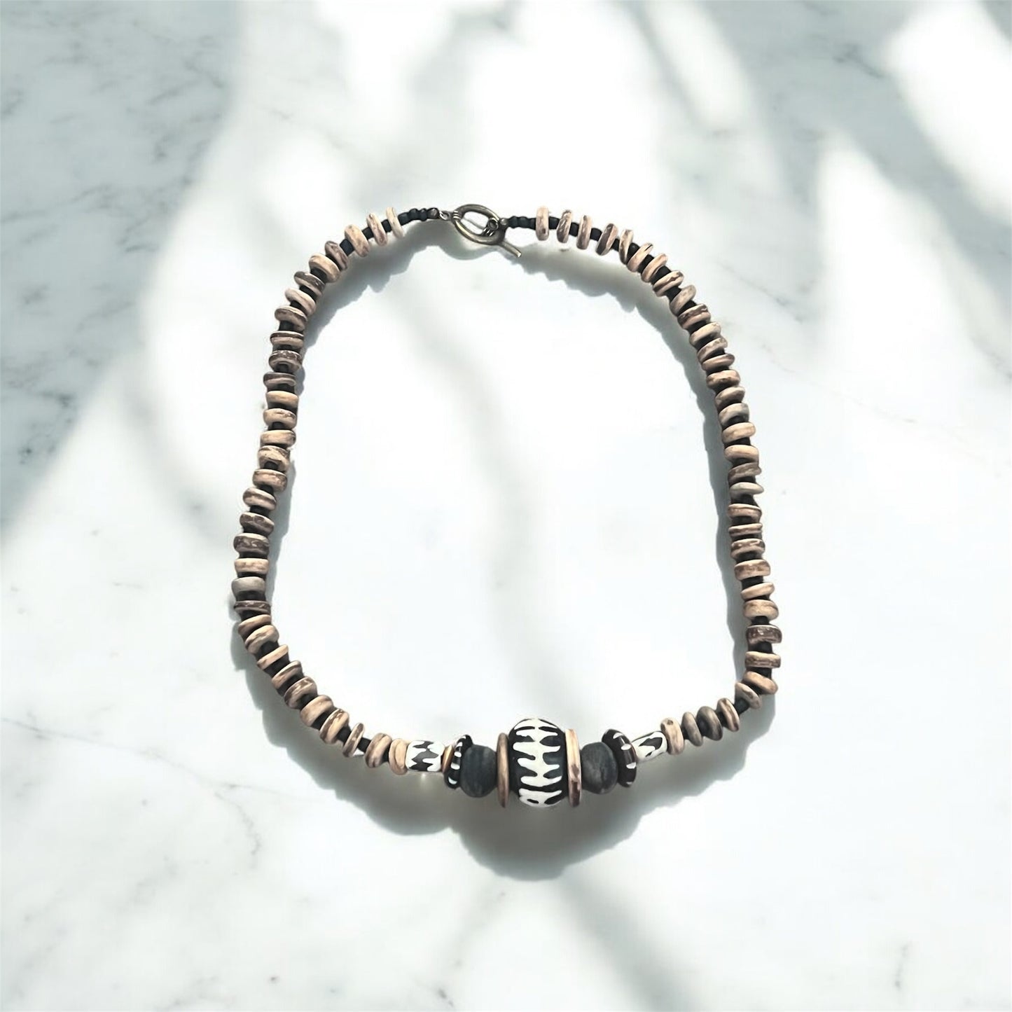 Modern Batik Statement Necklace-Greys