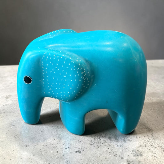Elephant Soap Stone Figurine- Aqua