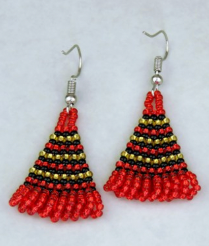 Zulu Triangle Beaded Earrings- Reds