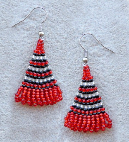 Zulu Triangle Beaded Earrings- Reds