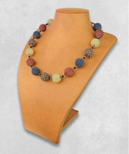 Zulu Bobble Necklace - Rose Gold, Navy and Gold