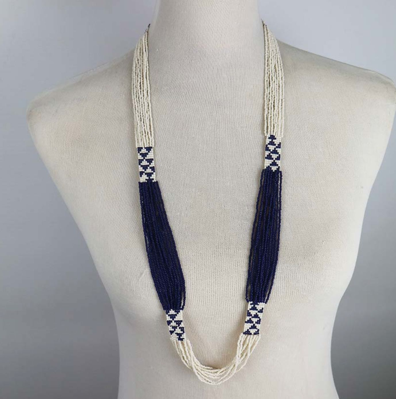 Flat Seed Bead Necklace - Navy