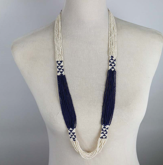 Flat Seed Bead Necklace - Navy