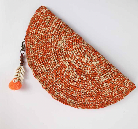 Raffia Moon Clutch -Orange