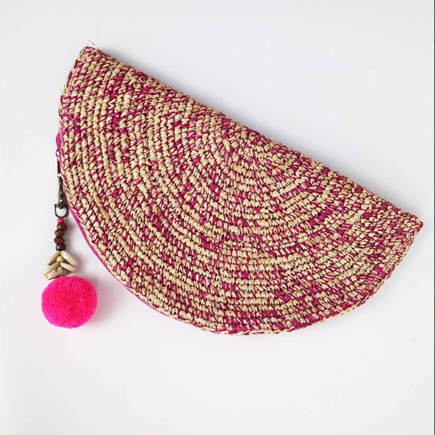 Raffia Moon Clutch- Pink