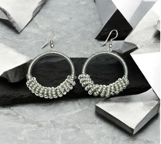 Telephone Wire Hoop Earring- Silver