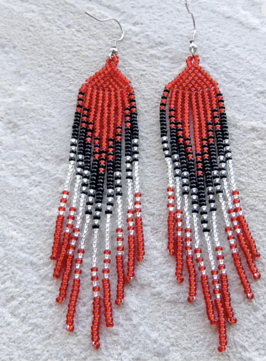 Ilala Zulu Beaded Earring- Red Black Silver