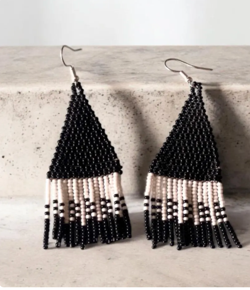 Cone Zulu Beadwork Earring- Black and White