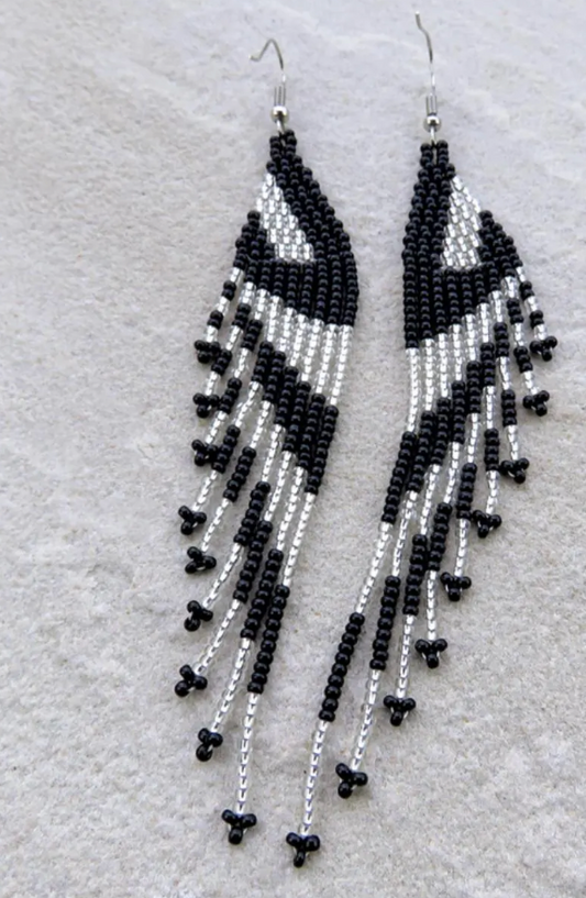 Tassel Zulu Beaded Earring- Black and Silver