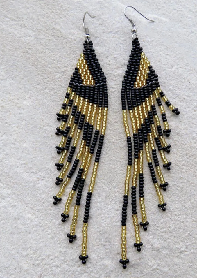 Tassel Zulu Beaded Earring- Black and Gold