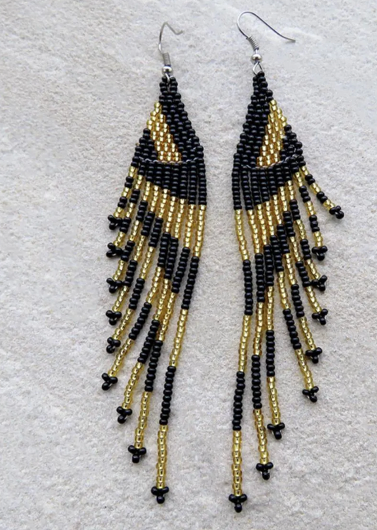 Tassel Zulu Beaded Earring- Black and Gold