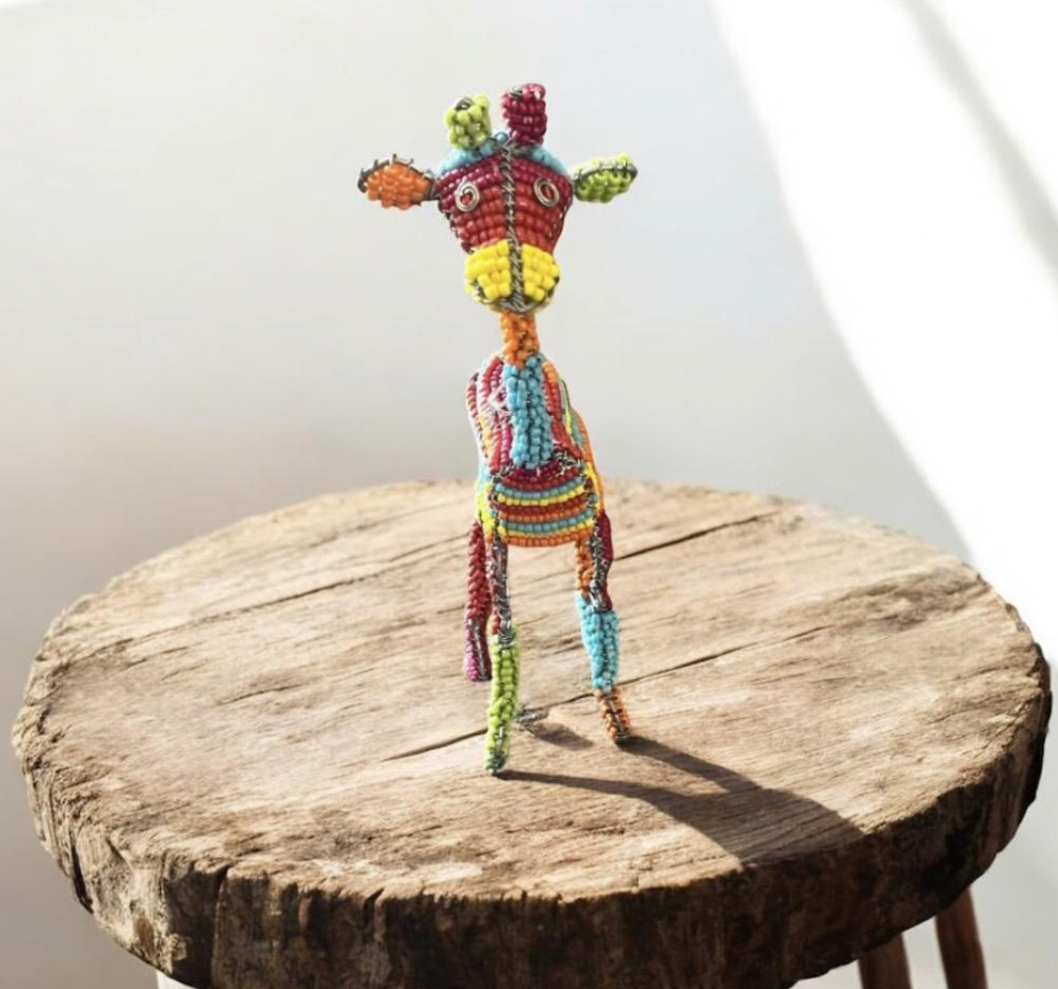 Rainbow Beaded Giraffe Sculpture