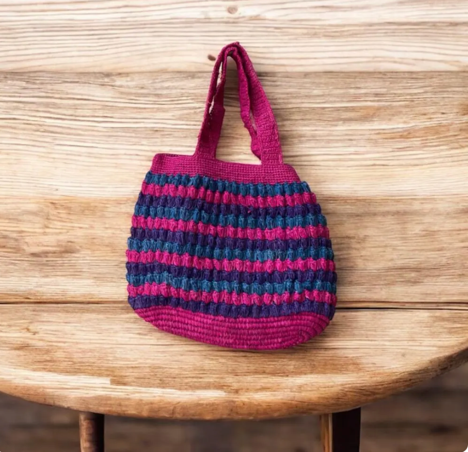 Pink Raffia Knot Tote Bag