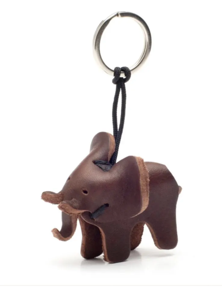 Leather Elephant Keychain- Chocolate