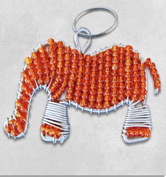 Zulu Beaded Elephant Keychain- Orange