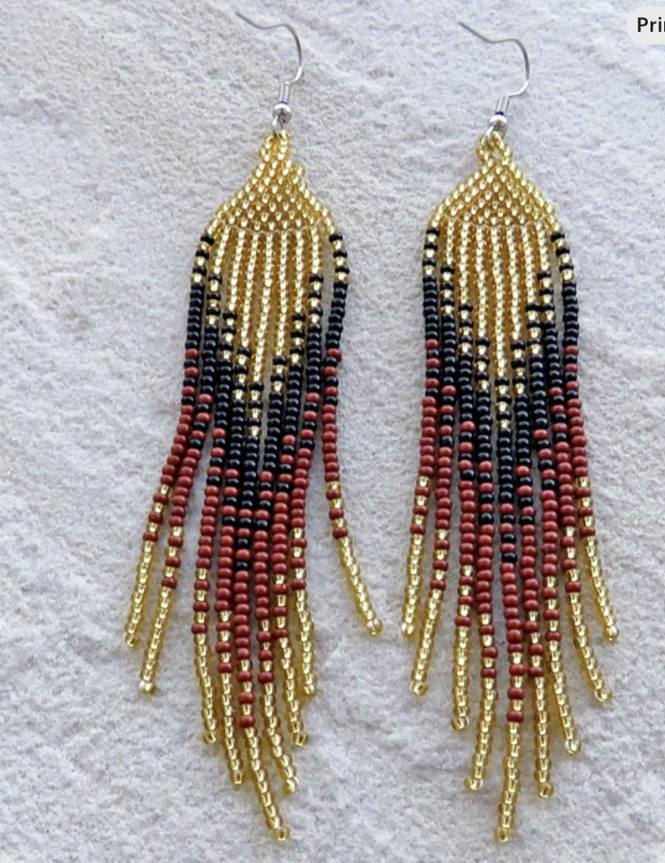 Ilala Zulu Beaded Earring- Brown Gold Black