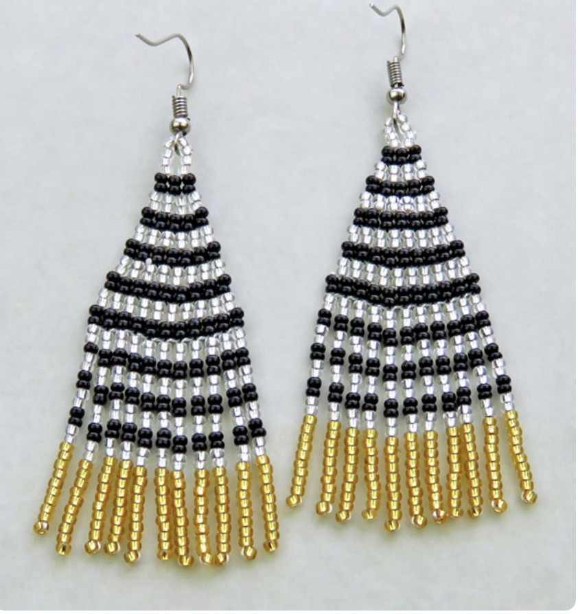 Zulu Tembe Beaded Earring -Silver Gold and Black