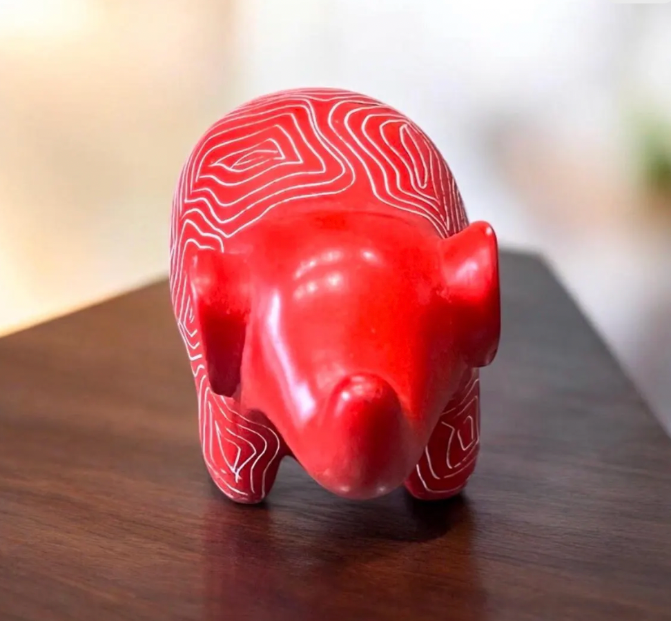 Soap Stone Elephant- Red 2" Tribal