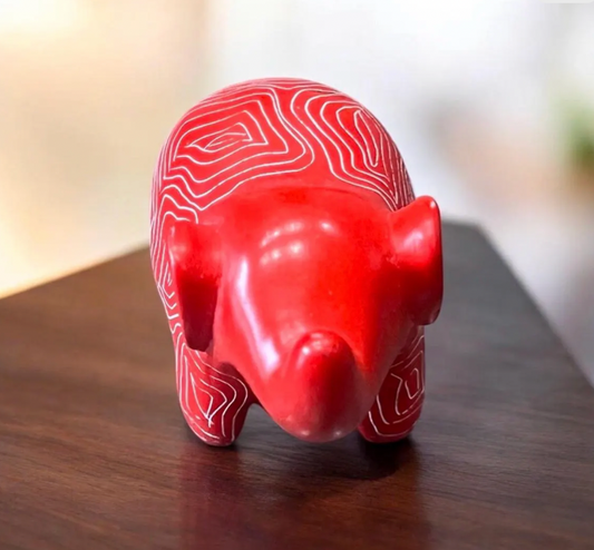 Soap Stone Elephant- Red 2" Tribal