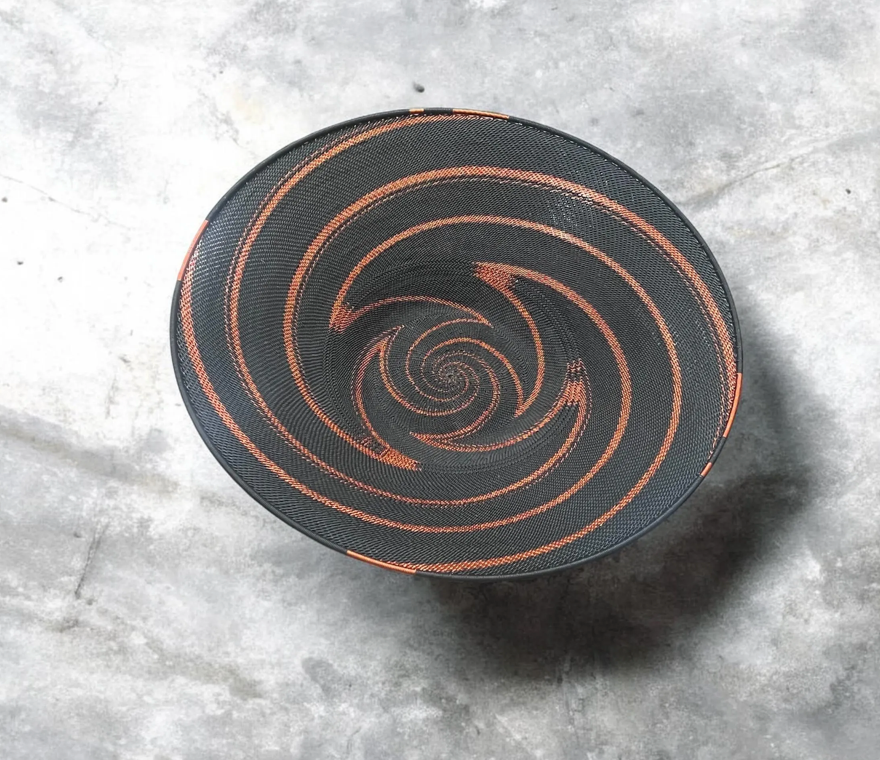 Large Telephone Wire Bowl - Black and Copper Swirl