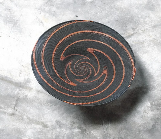 Large Telephone Wire Bowl - Black and Copper Swirl