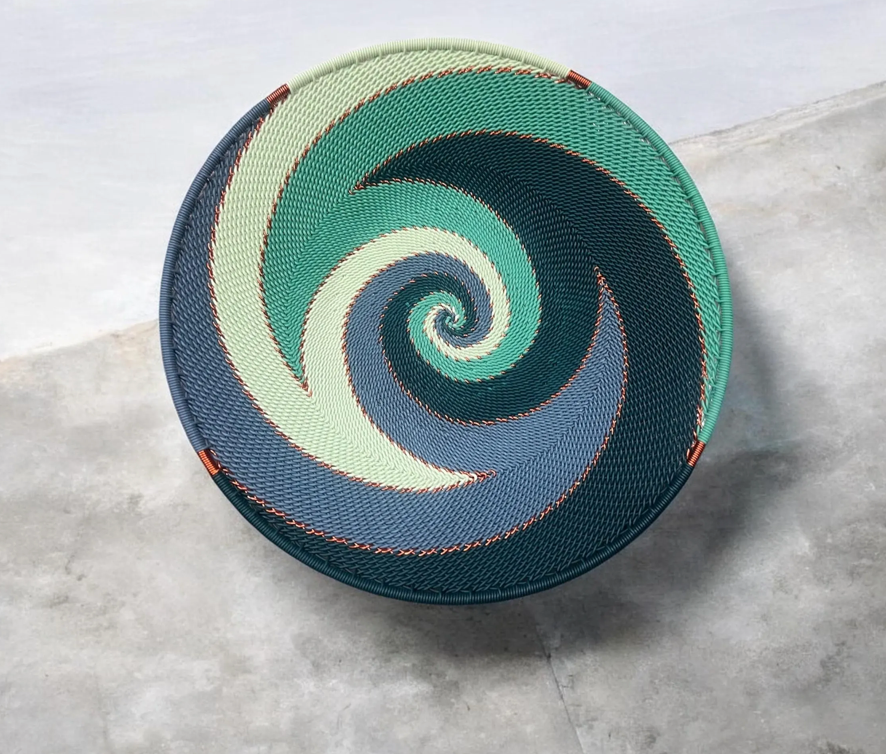 Large Telephone Wire Bowl- Green Swirl