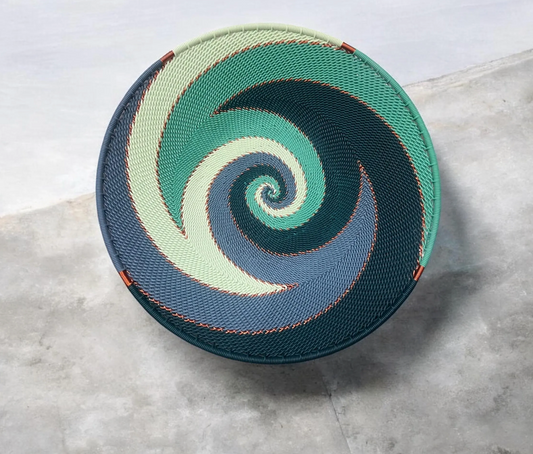Large Telephone Wire Bowl- Green Swirl